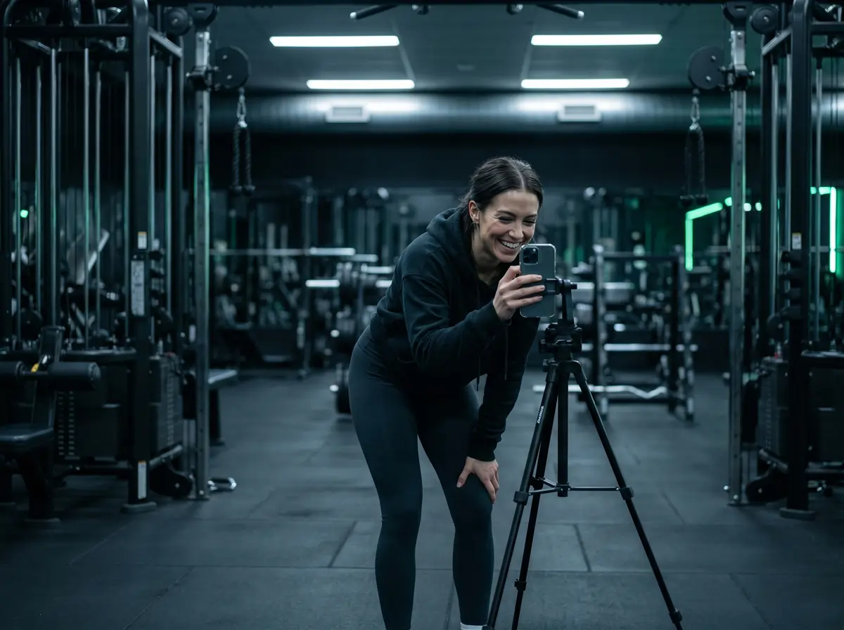 Woman recording content at the gym