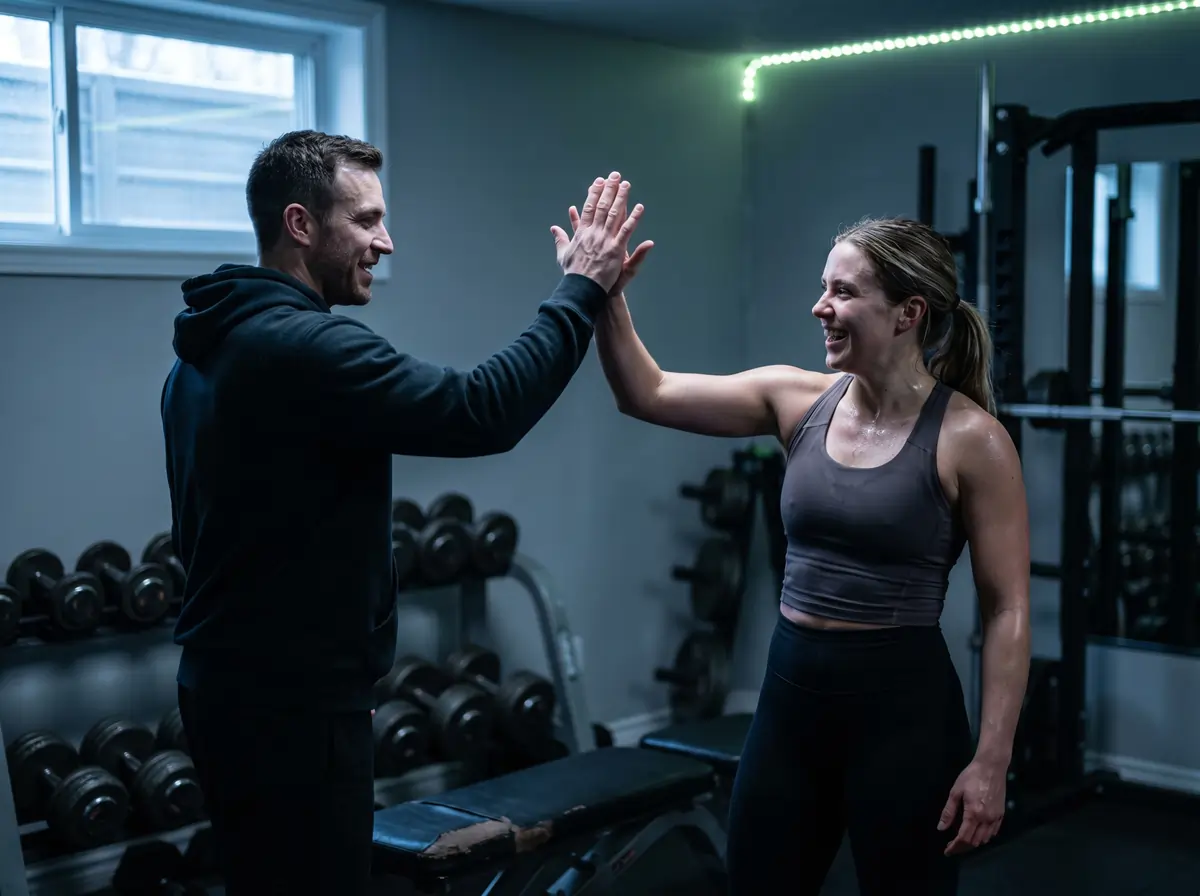 Personal trainer greeting a woman at the gym