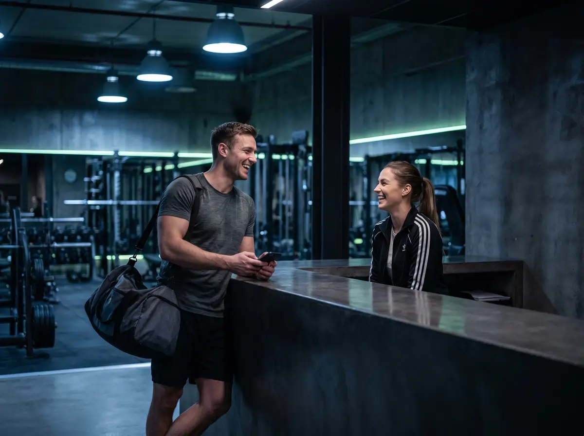 Man and woman talking at the gym