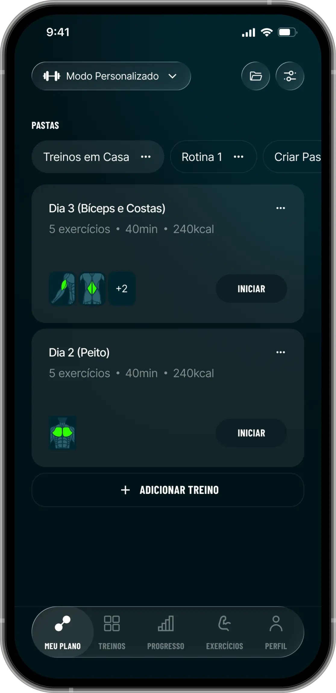 Telas do App Befit