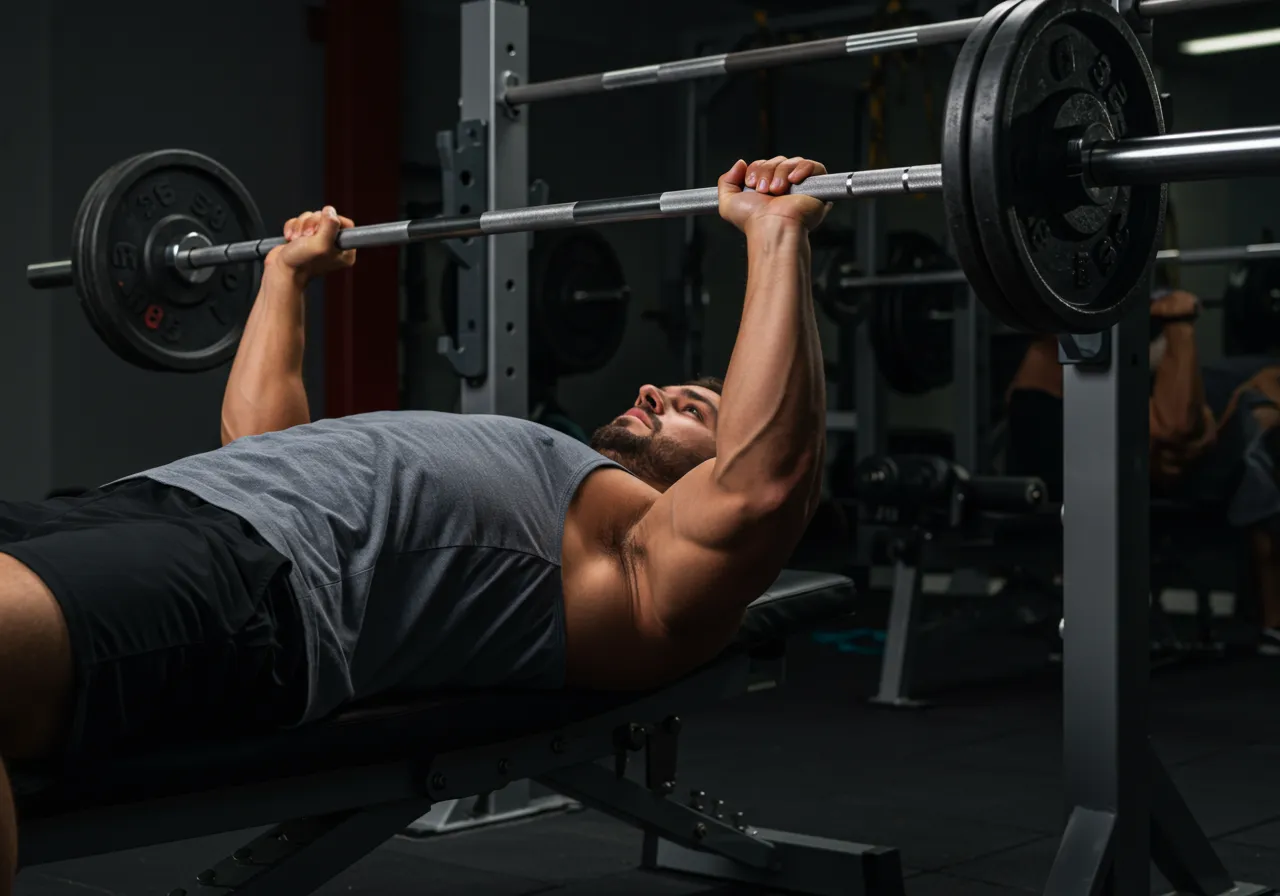 A person demonstrating the correct setup for how to bench press safely