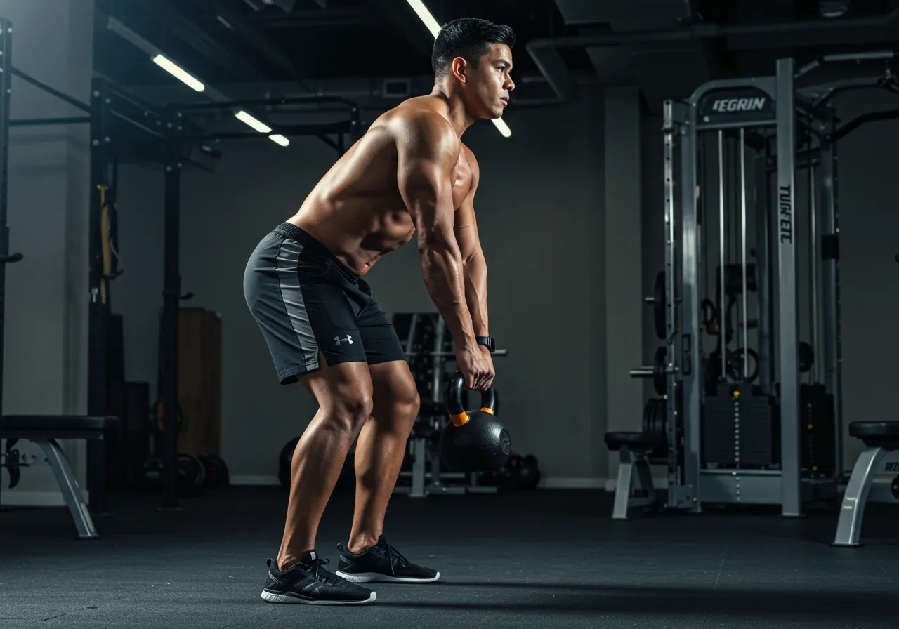 Técnica correcta para ejecutar el kettlebell swing y fortalecer la espalda y glúteos.
