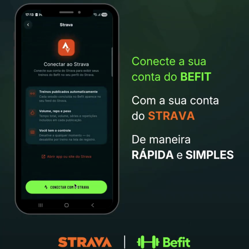 Solicitação de conexão do Befit com o Strava