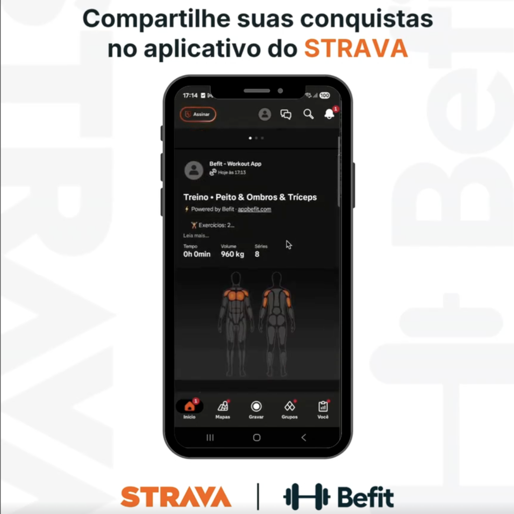 Treino do Befit publicado dentro do app Strava
