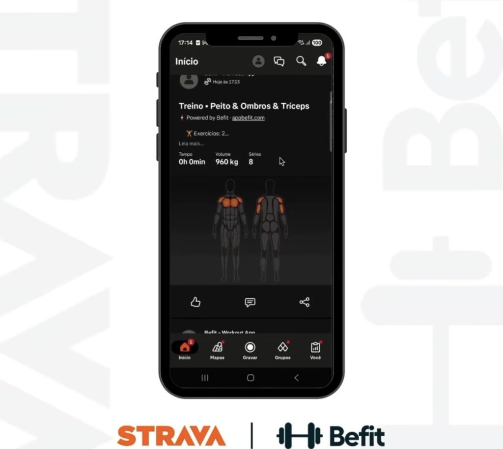 Befit workout posted into Strava feed