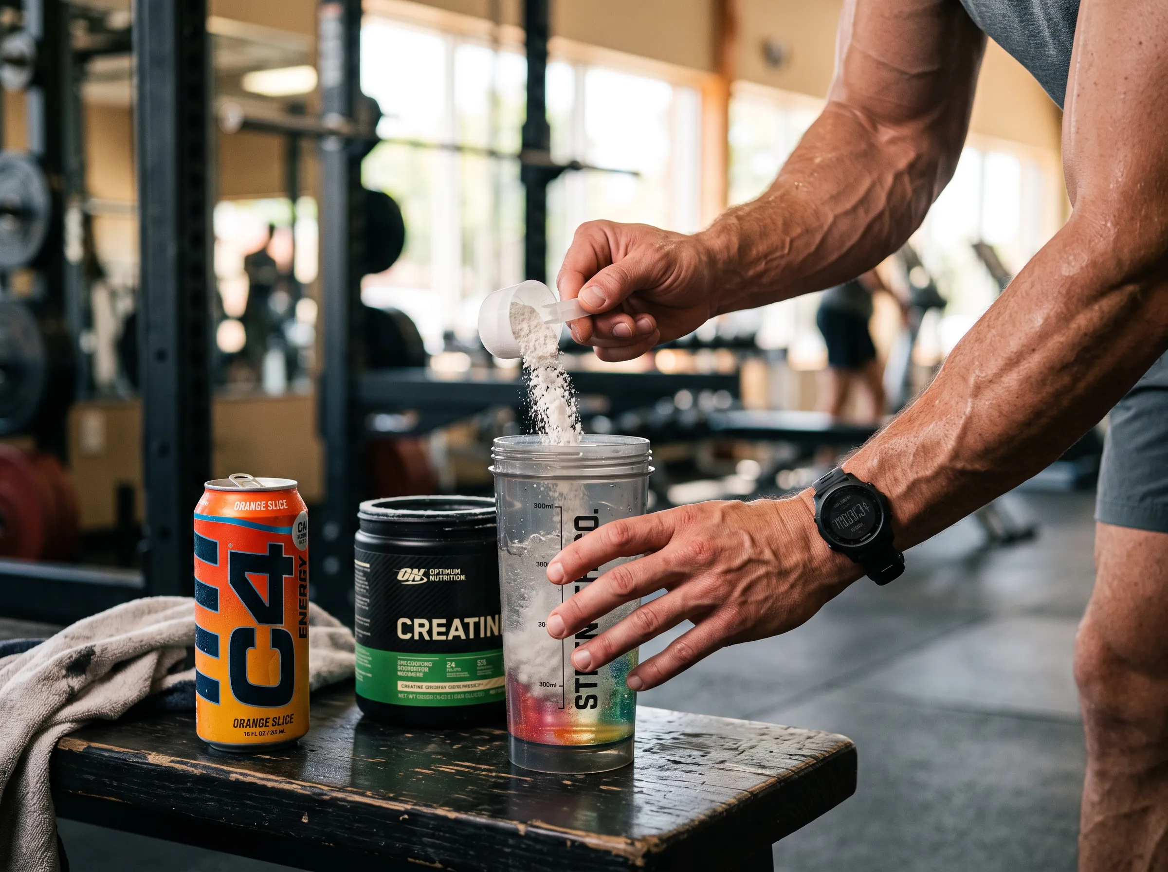 A fitness enthusiast wondering if can you mix creatine with energy drinks before a workout