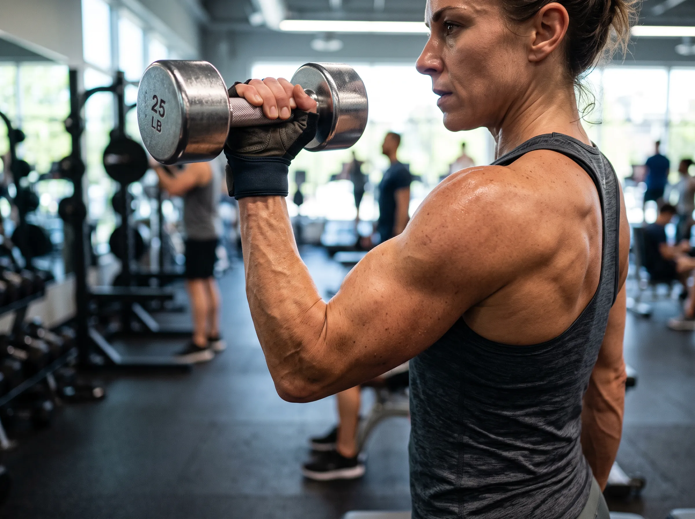 Persona entrenando y aprendiendo cómo ganar masa muscular en el gimnasio