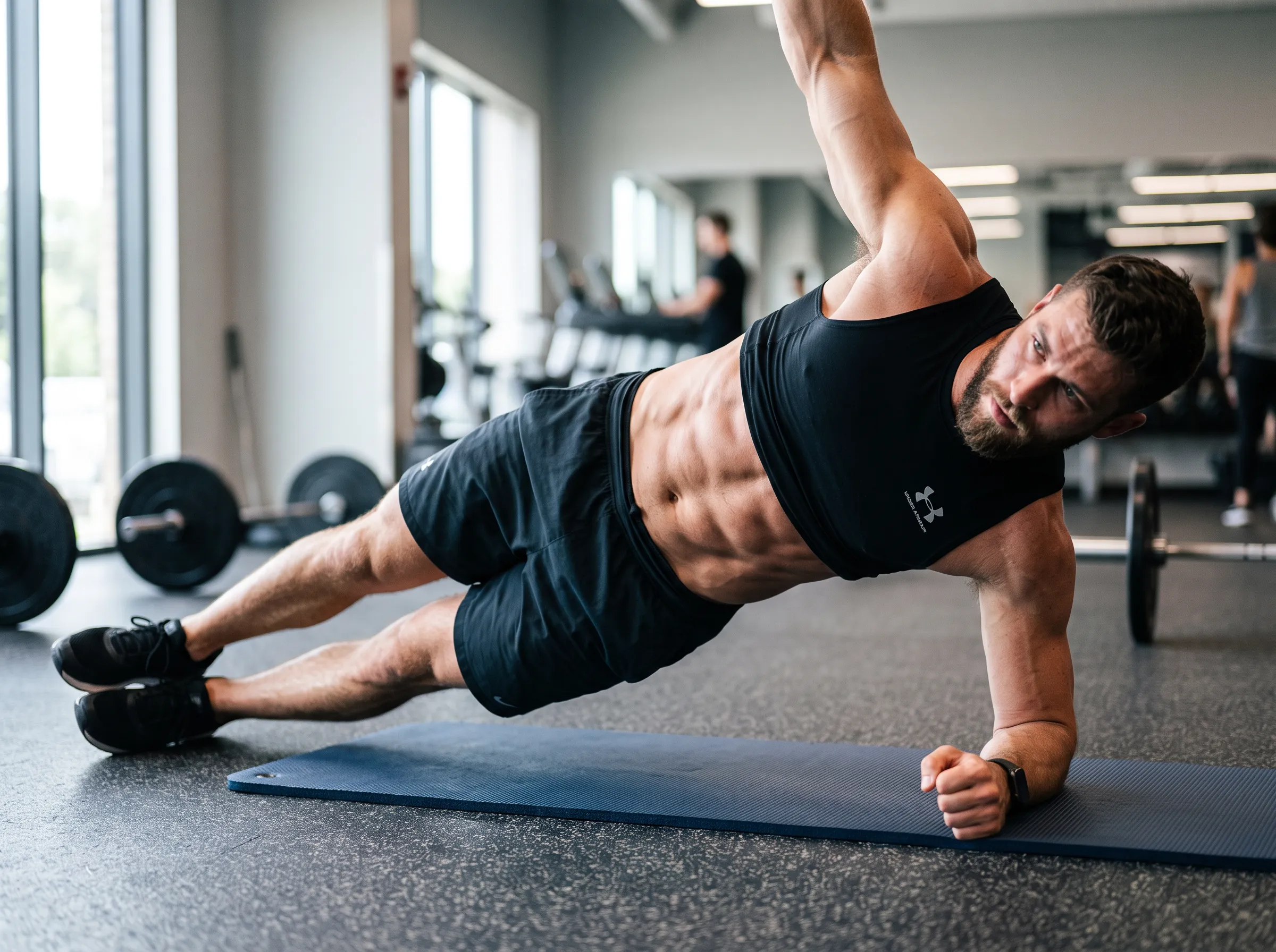 A fitness enthusiast demonstrating how to do a side plank with perfect form