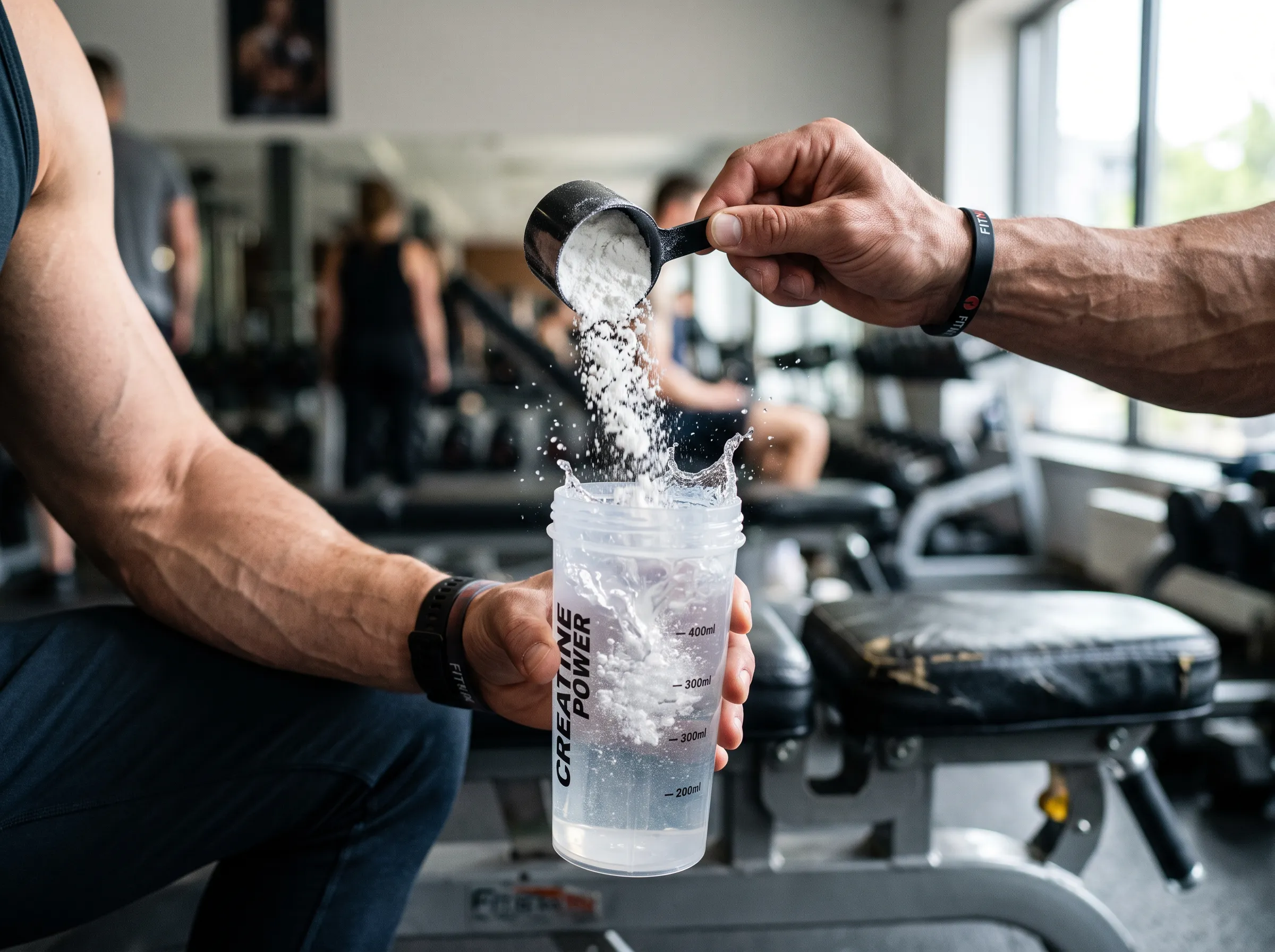 A gym goer wondering is creatine pre workout while holding a shaker cup