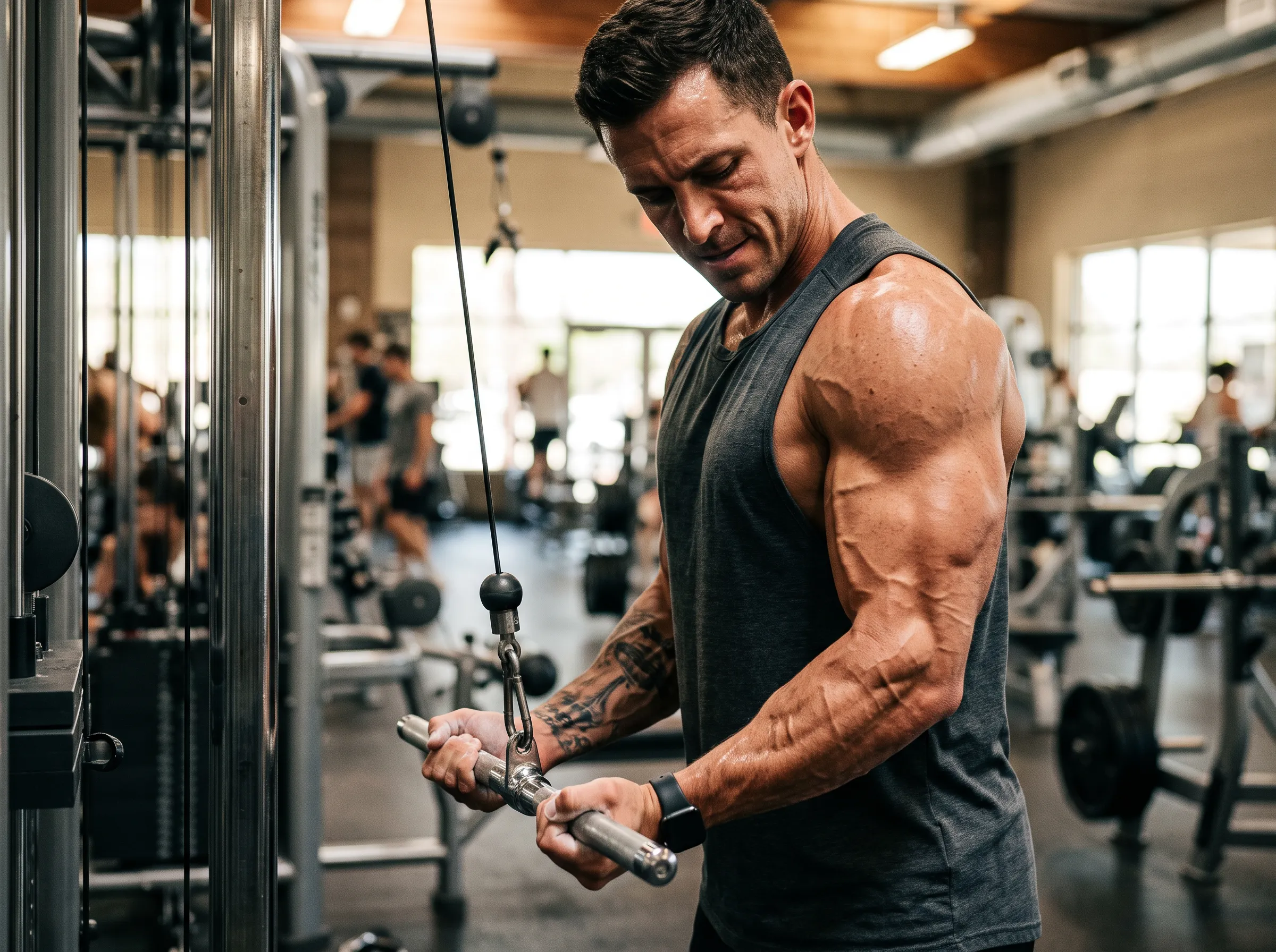 A man performing effective triceps exercises in the gym